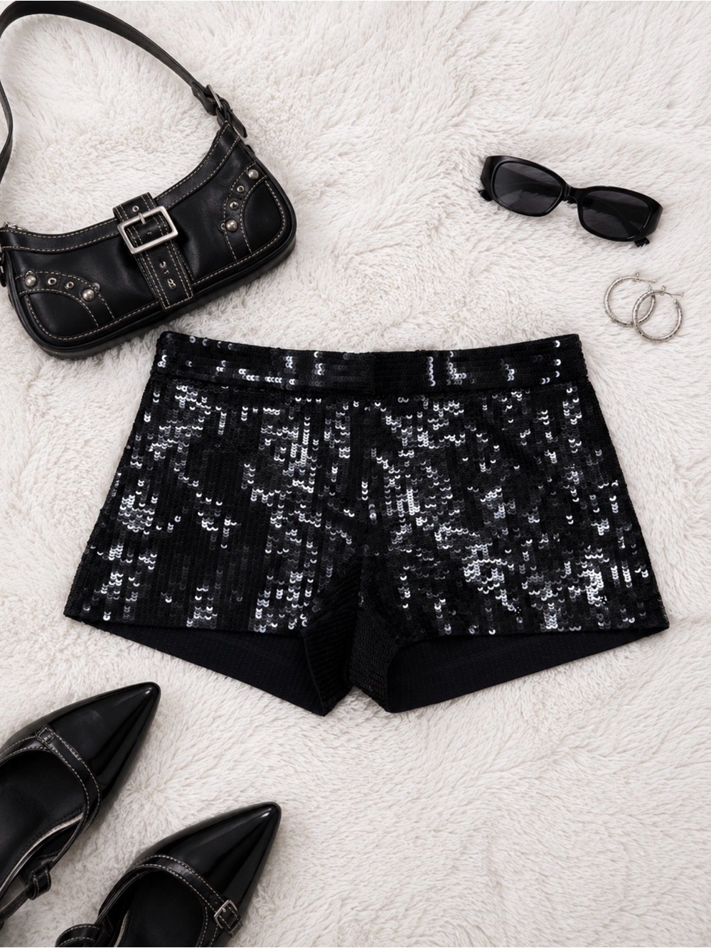 Black Sequin Micro Shorts